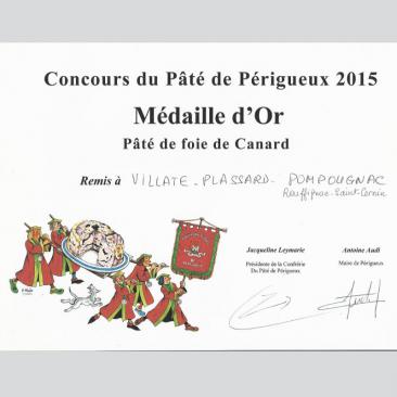 Photo représentant le diplôme du concours du Pâté de foie gras de canard