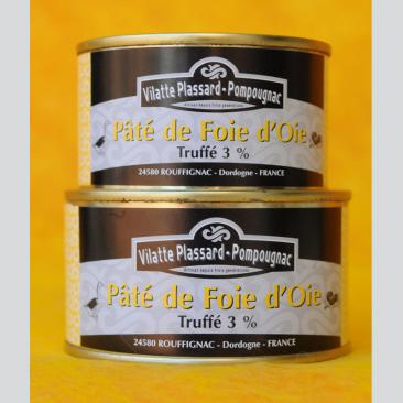 Photo représentant les 2 formats de boîtes de conserve de paté d'oie truffé